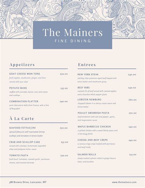 Fancy Menu Template Free