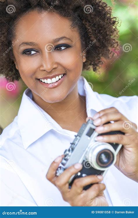 Mixed Race African American Girl With Camera Stock Photo Image Of