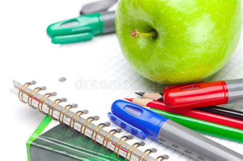 Apple Notebooks And Pencils Stock Photo Image Of Notebook
