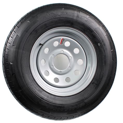 Radial Trailer Tire On Silver Rim St23580r16 Lre 6 Lug On 55 Modular
