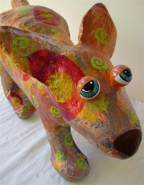 Sybil Whimsical Folk Art Paper Clay Dog Sculpture