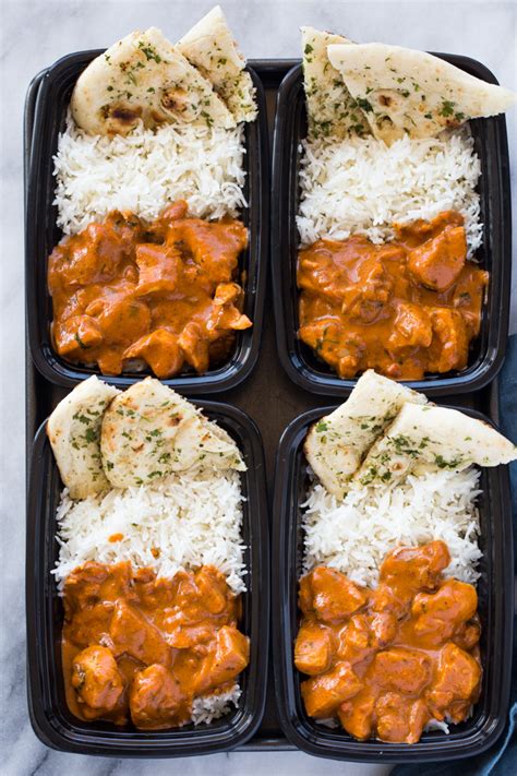 Meal Prep Butter Chicken With Rice And Garlic Naan Gimme Delicious