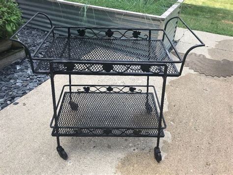 Vintage Wrought Iron Woodard Outdoor Patio Serving Cart Bar Mid Century