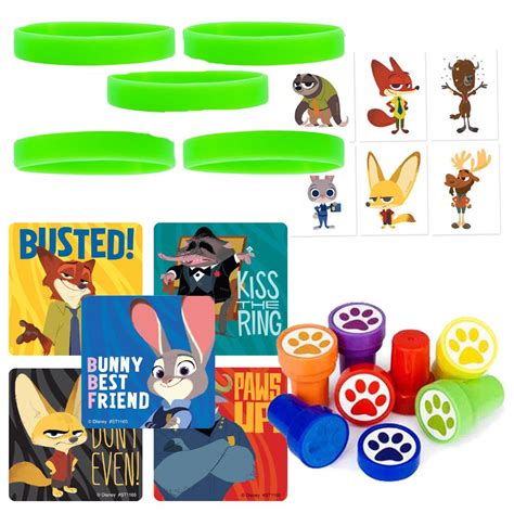 12 Guest Zootopia Party Favor Sets Stickers Wristbands Stampers