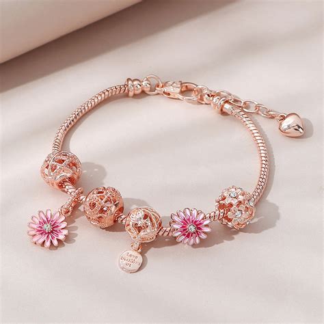 Pandora Party Pink Daisy Bracelet Gifts Gold Bracelet Set | Etsy