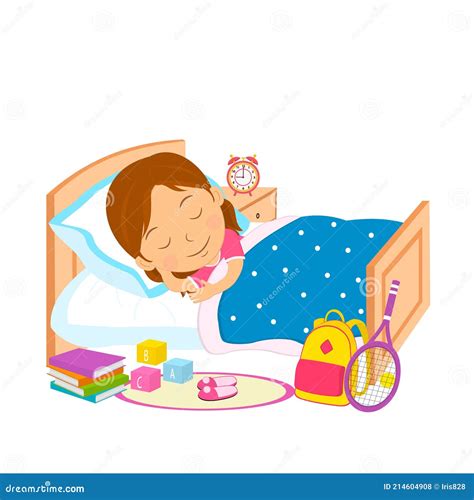 Mignon Dessin Animé Fille Dormir Dans Le Lit Illustration De Vecteur Illustration Du Sillage