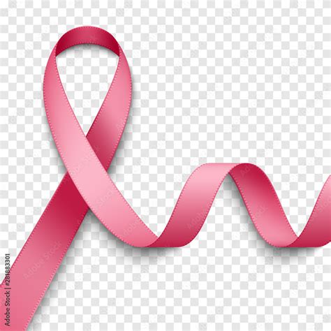 Realistic Pink Ribbon On Transparent Background Symbol Of Breast Cancer Awareness Stock Vector