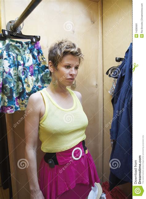Trying On Clothes Stock Image Image Of Pink Wood Standing 14285681