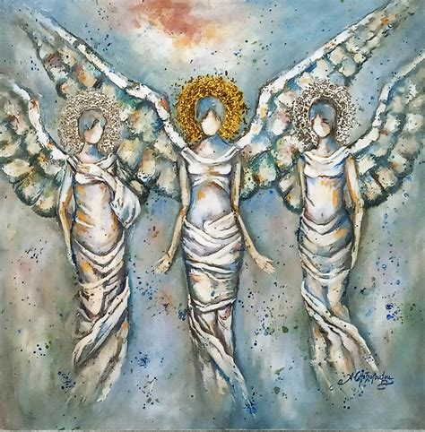 Original Angel Painting Abstract Three Angels 24k Gold And Etsy