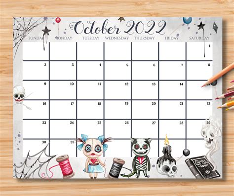 October 2022 Calendar Printable Halloween Theme