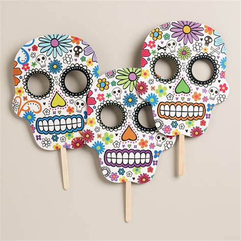 Day Of The Dead Skull Masks Set Of 3 Manualidades Fiesta De Los
