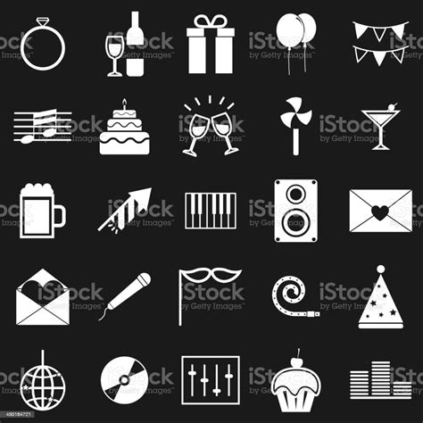 Celebration Icons On Black Background Stock Illustration Download