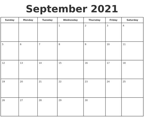 September 2021 Print A Calendar