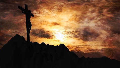 Jesus Christ Crucified On The Cross At Calvary Hill Stock Photo Image
