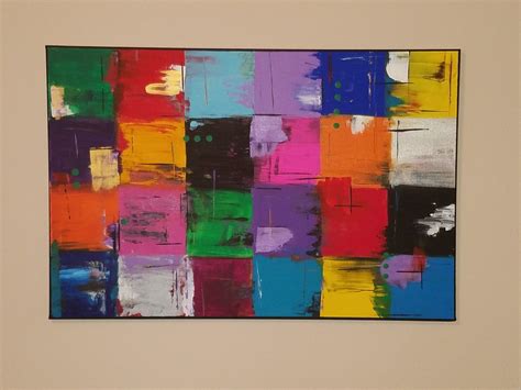 Colorful Abstract Squares Using Acrylics And Palette Knife 24x36