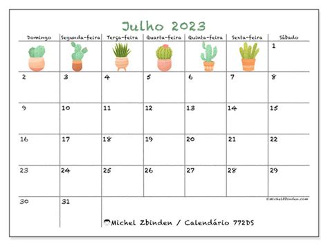 Calendário De Julho De 2023 Para Imprimir “772ds” Michel Zbinden Br