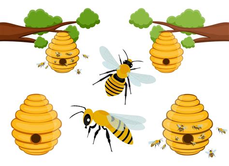 Bee tree hive vector design illustration set isolated on white