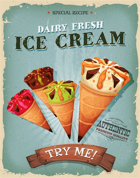 Summer sweet dessert vintage sign. Grunge And Vintage Ice Cream Cones Poster - Download Free ...