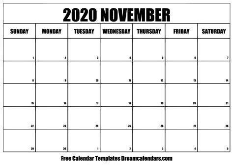November 2020 Calendar Free Printable With Holidays And Observances