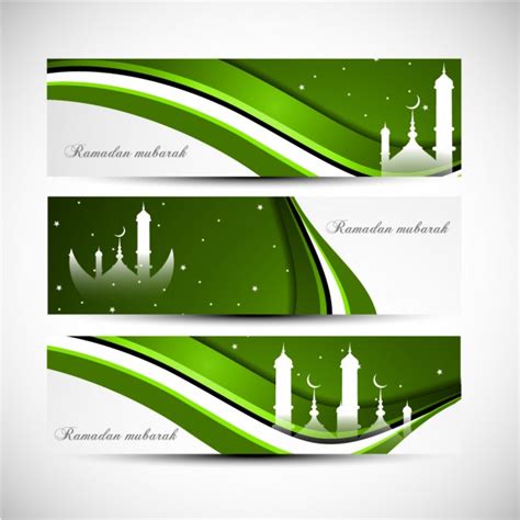 Free Vector Green Wavy Ramadan Mubarak Banners Set