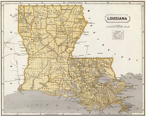 Large Wall Map Of Louisiana Counties Towns 1960s Era American Map Co