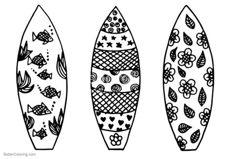 Surfboard Coloring Pages Three Surfboards With Pattern Free Printable
