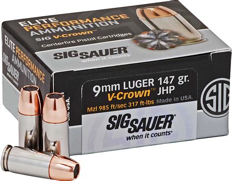 Sig Sauer Elite V Crown Ammunition 9mm Luger 147 Grains Jacketed