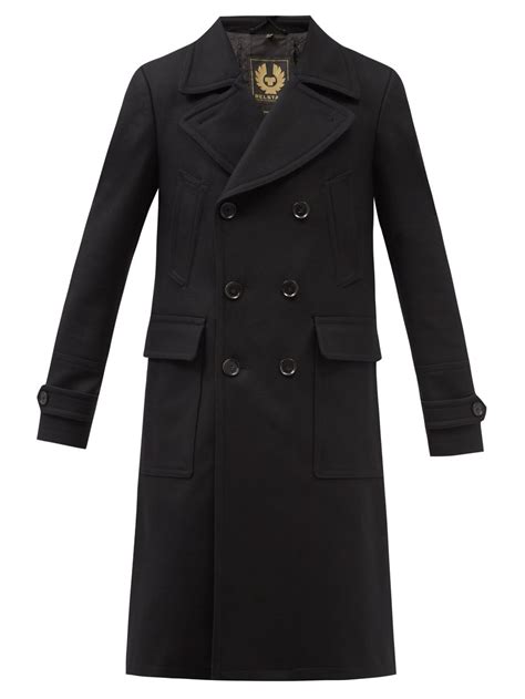 Black Milford Double Breasted Wool Blend Overcoat Belstaff MATCHESFASHION UK