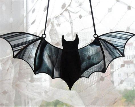 Grey Stained Glass Bat Suncatcher Halloween Window Decoration Etsy Halloween Window Stained