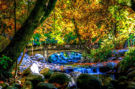 Ashland Oregon Usa Parks Autumn Rivers Bridges Stones Trees Hdr