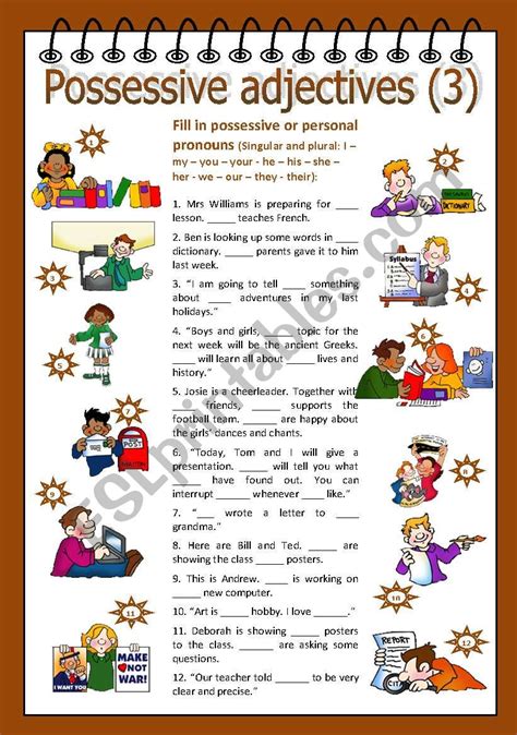 Possessive Adjectives Esl Worksheet By Poohbear