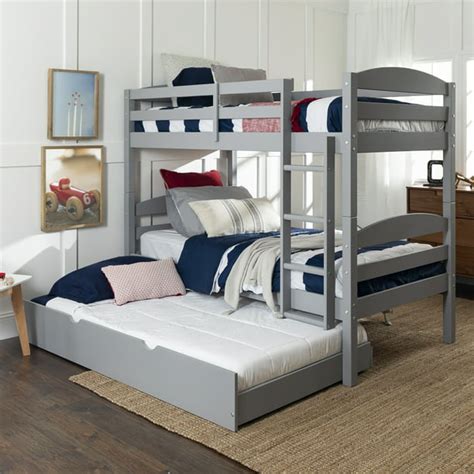 Solid Wood Twin Over Twin Grey Bunk Bed With Storagetrundle Bed By