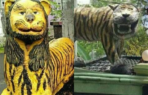 Foto Lucu Patung Harimau Gagal Bentuknya Bikin Ngakak
