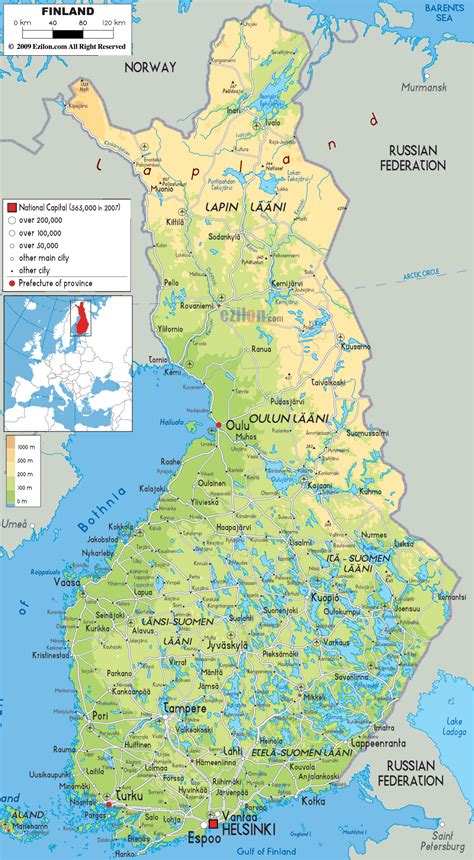 Physical Map of Finland - Ezilon Maps