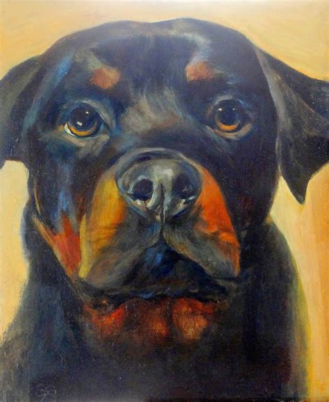 Pet Commission Rottweiler Portrait Moody Blue 35 X 25 Acrylic On