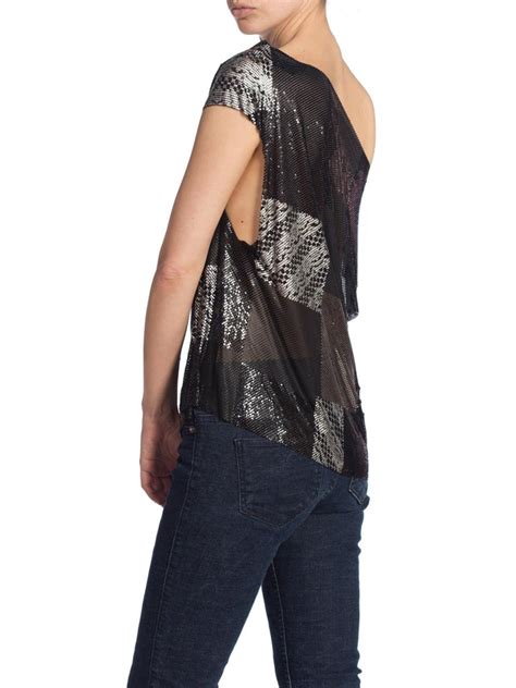 Morphew Collection Patch Work Metal Mesh Top In Black With Crystals For
