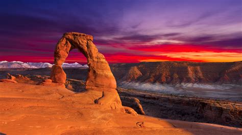 Sunset Red Clouds Delicate Arch Arches National Park Utah