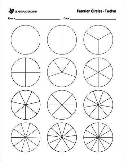 Printable Fraction Circles Twelve Fraction Circles Fraction Circles