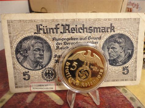 Nazi Gold 5 Rm 1938 Coin And Very Rare Nazi Banknote