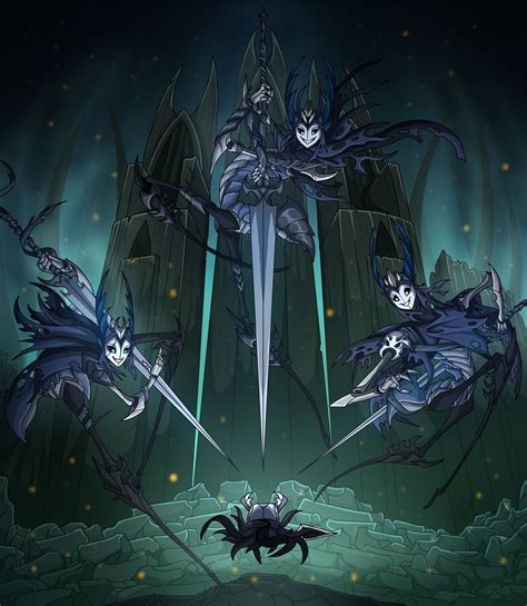 An Image Of Three Demonic Creatures In The Middle Of A Dark Cave With