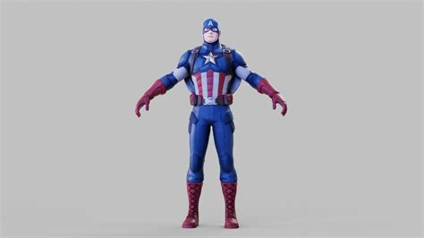 3d Model Captain America Character Rig For Blender Vr Ar Low Poly