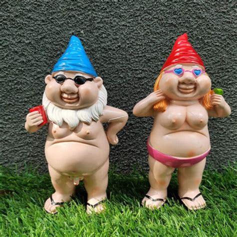 2 PCS Garden Gnome Naked Nude Gnomes Drinking Naughty Garden Ornament