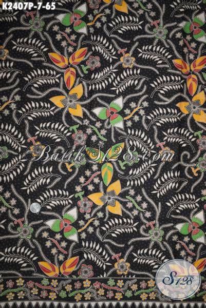 Batik Kain Dasar Hitam Motif Bunga Preses Printing Batik Halus Harga