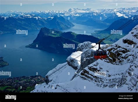 Panoramic Vista Overlooking Mount Pilatus Aerial Cable Tramway Lake