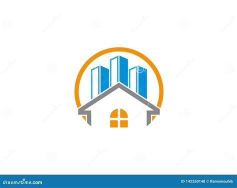 A Small Home In Townhouse Inside A Big Circle Logo Stock Illustration