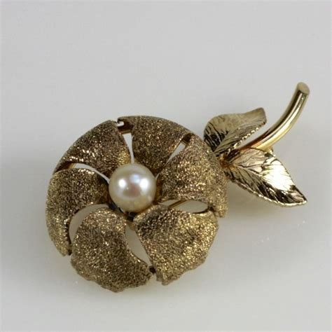 Vtg Danecraft Pin Brooch Sterling Vermeil Flower Textured Petals Pearl