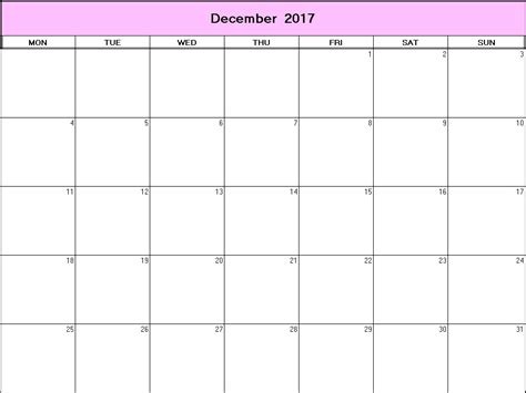 December 2017 Printable Blank Calendar