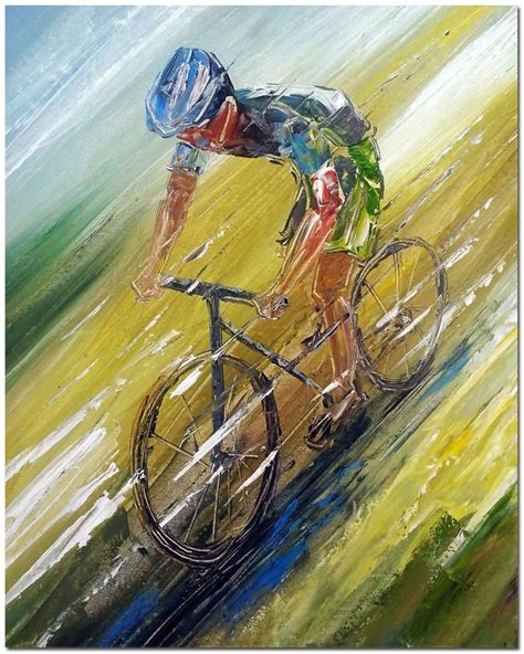 Cycling Race Hand Painted Palette Knife Abstract Bicycle Oil Etsy