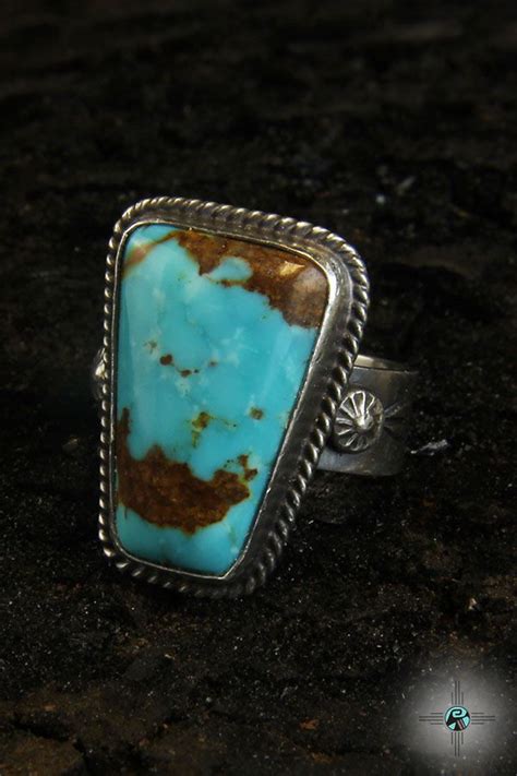 Pilot Mountain Turquoise Navajo Sterling Silver Ring By Bryan Sanchez
