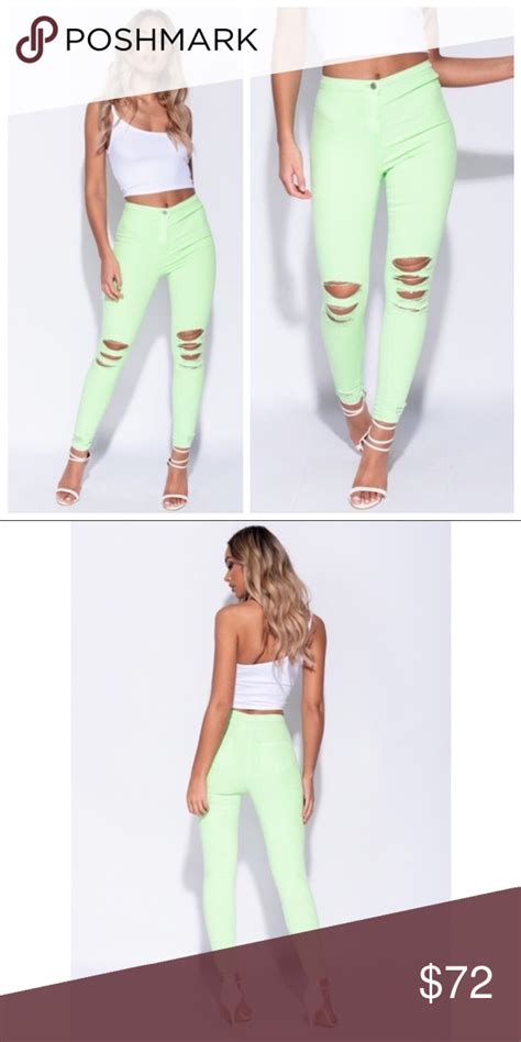 Neon Green Multi Slash Skinny Jeans2 4 6 Dress Up Jeans Womens